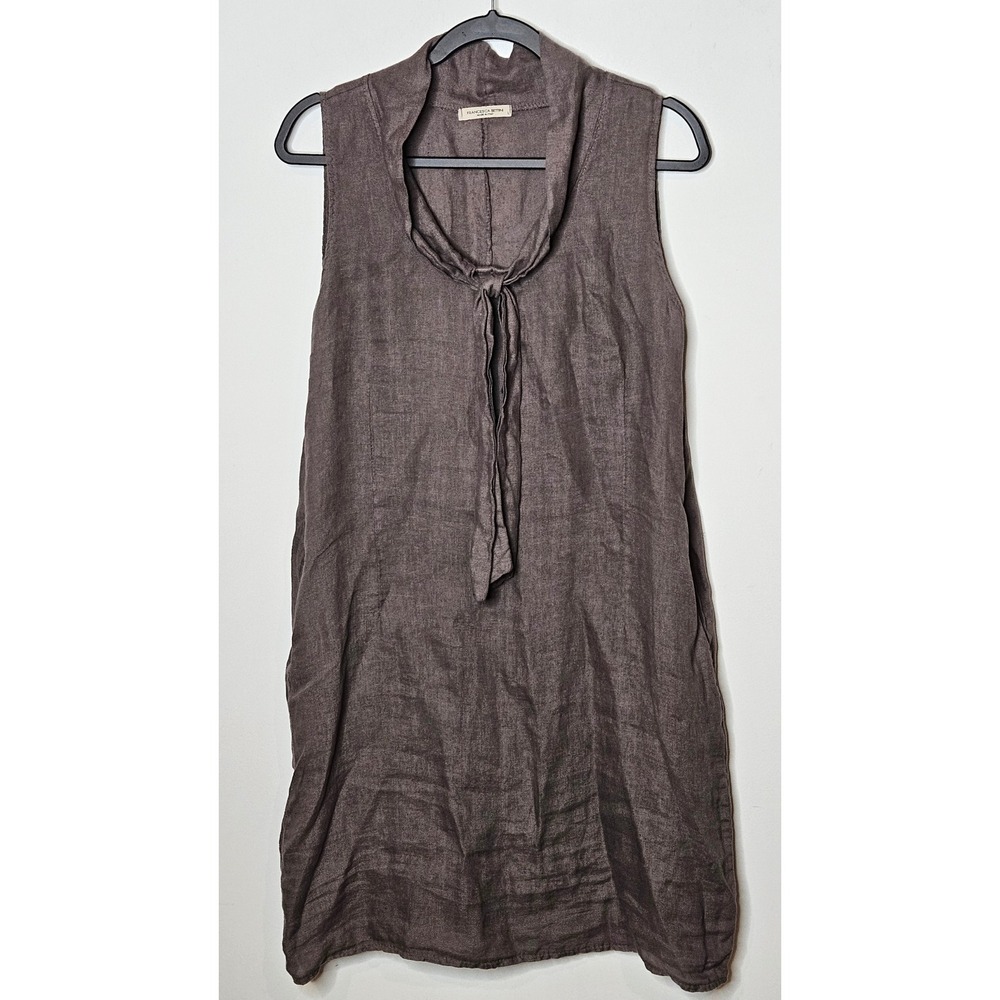 Francesca‎ Bettini Made in Italy 100% Linen Sleeveless Dress Gray Lg Minimalist